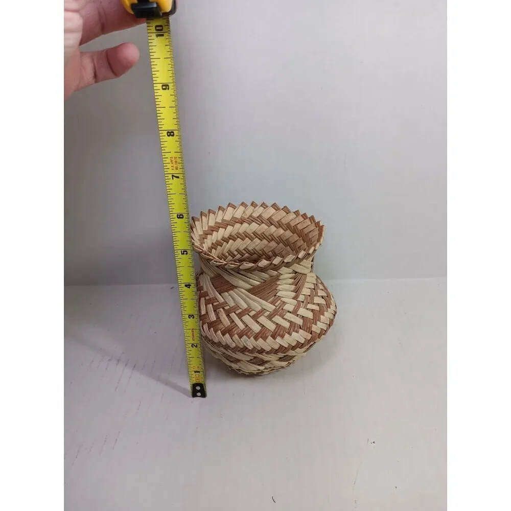 Vintage Tarahumara Indian Hand Woven Weave Pine Needle Vase Basket